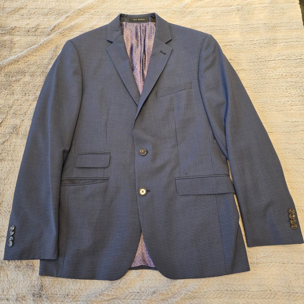 Ted Baker London Joey C Mens 40 Blue Micro Check Wool Blazer Jacket Sport Coat